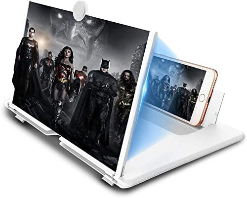 Amplificateur d'écran Lumineux de 16 Pouces, loupe d'écran Anti-Bleu 3D HD pour téléphone Portable, Support Pliable Portable pour Films, vidéos et Jeux, Compatible avec Tous Les Smartphones (Blanc)