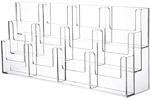 Kigley Acrylic Brochure Holder Pamphlet Display Stand, 3 Tier 12 Pockets Clear Flyer Holder Tabletop Magazine Rack for Countertop Office, Literature Pamphlet, Document, Sign, Folders