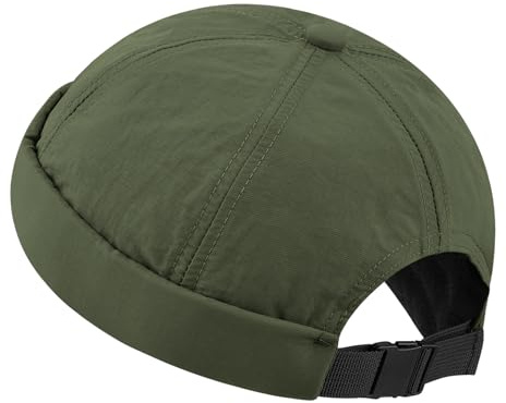 Clakllie Men's Brimless Cap Waterproof Sailor Fisherman Leon Hat Vintage Skullcap Docker Hats Daily No Brim Hats,CT81-Army Green