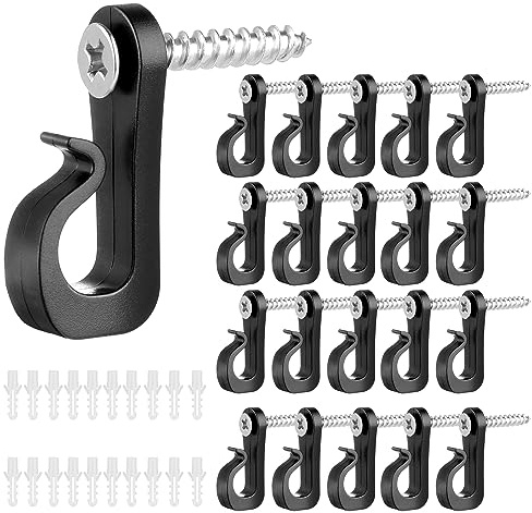 simarro 20 Pcs Screw-in Hooks for Outdoor String Lights Clips, Q-Hanger Hooks Heavy Duty Cable Clip Hooks for Light Wire, Christmas Light Hooks Clips for Hanging Fairy Lights Patio Light