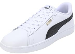 PUMA Smash 3.0 L Unisex Sneaker, White Black Gold, 44.5 EU