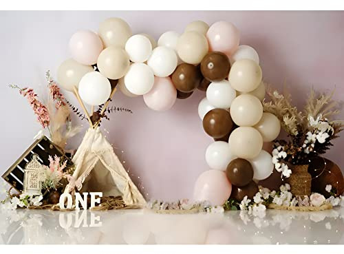 Ttincceer Feliz cumpleaños telón de Fondo 350x250cm niño niña 1er cumpleaños Fiesta fotografía Fondo Blanco marrón Globo Tienda fotografía telón de Fondo recién Nacido bebé Ducha Bautismo Fondo