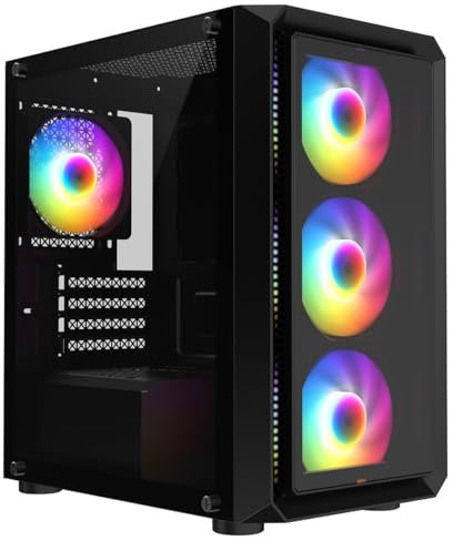 GameMax Icon Black Micro-ATX TG Gaming Case with 2 x Darkened Tempered Glass Panels & 4 x 12cm Inner-Ring ARGB Fans & 6-Port Hub