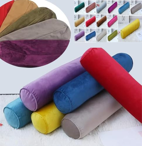 Samt-Nackenrolle-Kissenbezug, superweich und gemütlich, luxuriös, flauschig, rund, kühlendes Halswirbelkissen, Rot, 15 x 40 cm