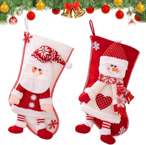 YCSYHQQX 45 * 28cm Weihnachtsstrumpf Personalisiert Groß Nikolausstiefel zum Befüllen Weihnachten Geschenktasche Socken Geschenktüte Süßigkeitenbeutel mit Weihnachtsmann, Schneemann