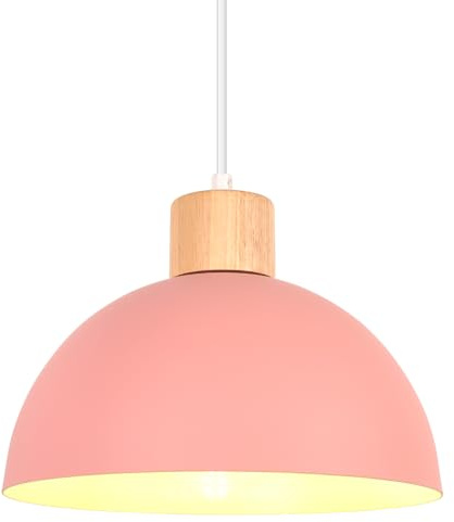 iDEGU 25cm Hängelampe Retro E27 LED Hängeleuchte Moderne Skandinavisch Deckenleuchte aus Metall Holz Pendelleuchte für Schlafzimmer Esszimmer Küche Restaurant (Rosa, 1 Stück)