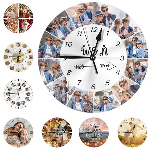 Xtyggoi Reloj Personalizado con Foto Personalizada Nombre Texto Reloj de Pared Reloj Redondo de la Foto Decoración casera para la habitación de la Cocina de la Familia