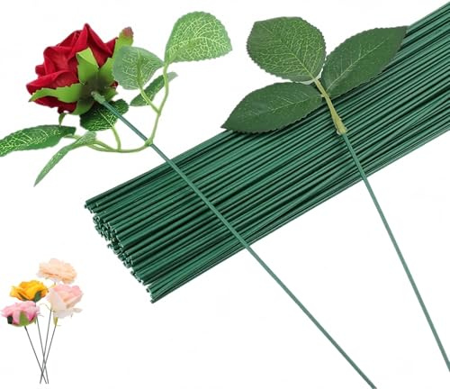 SHSHbuy Steli per Fiori,100 Pezzi Fili Floreali da 40 cm,Kit per la Composizione Floreale,Filo per Fiori di Colore Verde per Bouquet Fai Da Te,Fioristi,Ghirlande
