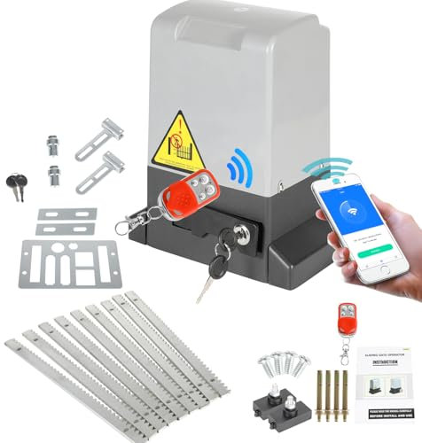 Ollewiellan Schiebetorantrieb Set bis 1200KG oder 12M, Smart WiFi Schiebetor Hoftorantrieb 550W Garagentorantrieb mit 2 Fernbedienung Toröffner, Automatische Schließfunktion mit 4m Zahnstange