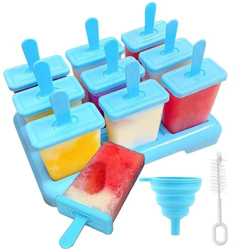 Lot de 9 Moules à Glace avec Brosses Et Entonnoirs Pliants Moule Glace Cavités Moule à Glace en Silicone Sans BPA Réutilisable Moules à Glace DIY pour Ice Cream Maison Dessert