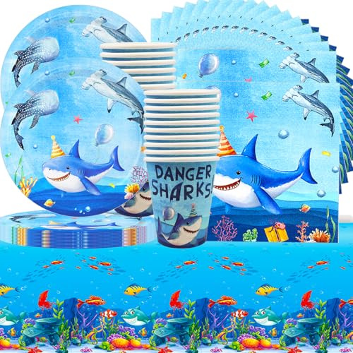 Shamoparty - Lot de 61 décorations d'anniversaire - Avec assiettes, gobelets en carton, serviettes, nappe, pour anniversaire d'enfant