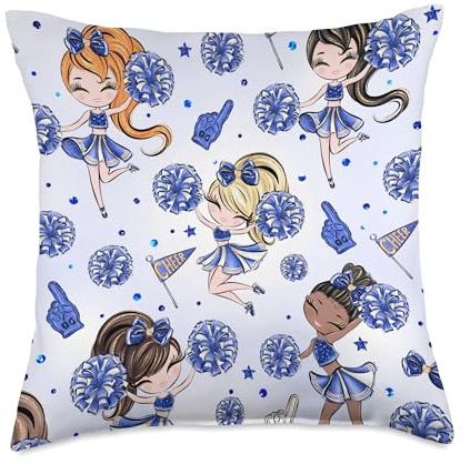 Cheerleader Pattern Cheerleading Cheer Squad Pom Poms Blue Throw Pillow