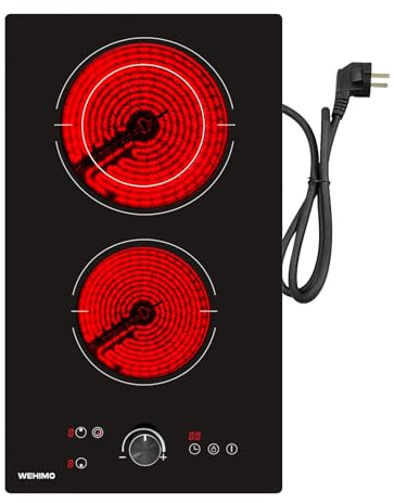 WEHIMO Plaque Vitrocéramique 2 Feux 3400W, 29cm, 9 Niveaux de Température, Sécurité Enfant, Minuterie de 1 à 99 Minutes, Compatible avec Toutes les Casseroles