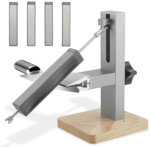 HIUYRFS Afilador de Cuchillos de Cocina Profesional Manual con ngulo Ajustable 10-30°, Afilador Manual de Diamante - Set de Sistema de Afilado con 2 Bloques de Diamante de Doble Cara