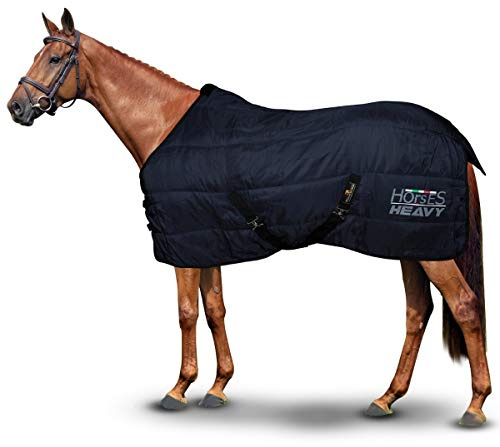 Horses, Coperta Invernale Heavy per Cavallo, Imbottita 300 gr, Morbida e Comoda, Ideale per Box, Resistente, Bordi Rinforzati in Nylon, Blu 128 cm