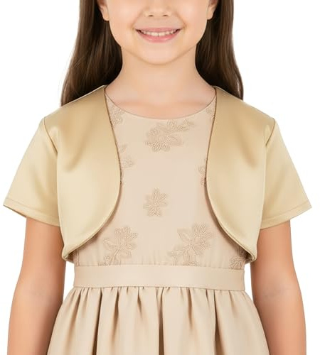 BlackButterfly Bambini Raso Manica Corta Bolero Ragazze (Oro, 9-10 Anni)