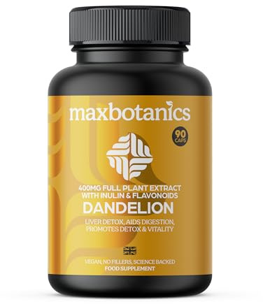 Max Botanics Dandelion Root Leaf Extract and Full Plant Profile Liver Detox Digestion & Vitality with Inulin and Flavonoids Vegan No Fillers or Binders UK Made 90 Capsules