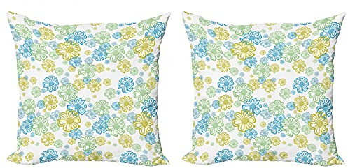 Ambesonne Flower Throw Pillow Cushion Cover Pack of 2, Ornate Floral Endless Pattern with Flowers Flourish Modern Doodle Style, Zippered Double-Side Digital Print Decor, 24, Blue Green Apple Green