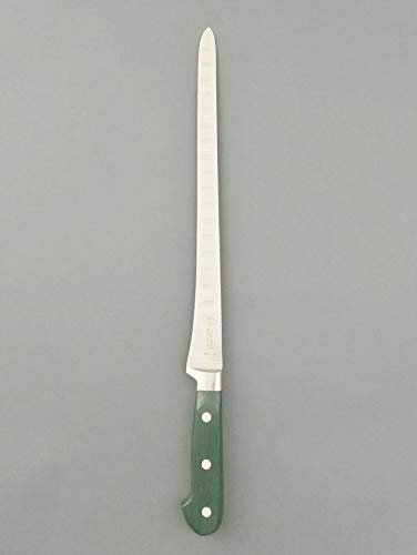 Cuchillo flexible forjado, salmón de chef con alveoles, mango tecnopolímero verde