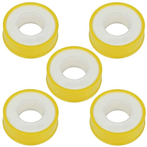 MegaHaustechnik 5 Rollen Gewinde-Dichtband aus Teflon je 12 Meter lang, Breite 12mm, Stärke 0,1mm zum Abdichten, Trinkwasser geeignet, PTFE Band Gas Sanitär Heizung Leitung Rohr 5er Pack