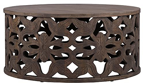 WOMO-DESIGN Couchtisch Dschidda Ø 100x45 cm rund, Natur, Unikat, handgefertigt aus Massivholz Mangoholz, Moderne Holzoptik, Vintage, Sofatisch Kaffeetisch Wohnzimmertisch Beistelltisch Holztisch Tisch