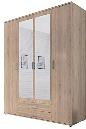 AVANTI TRENDSTORE - Kalle - Armadio in legno laminato con 4 ante a battente e 2 cassetti, disponibile in 2 diversi colori, dimensioni: LAP 160x196x54 cm (Quercia Sonoma)