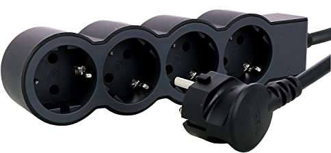 LEGRAND, Flache Steckdosenleiste, 4-fach Steckdose, Mehrfachsteckdose, 3 Meter Kabellänge, Schwarz/Dunkelgrau, 694562