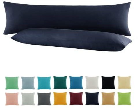 SHC by BaSaTex 2er Pack Jersey Kissenbezüge Kissenhüllen | Kopfkissenbezug aus 100% Baumwolle | 40x145 cm Seitenschläfer Kissenbezug | Farbe Navy Dunkelblau
