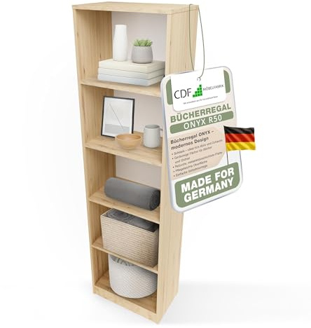 CDF Librería Estantería Abierta con Niveles Mueble para Oficina Sala de Estar Habitacion y Estudio Juvenil Comedor Dormitorio Estrecha Documentos Decoración Moderna Vertical -Roble Artisan 50 cm