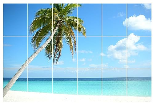 GRAZDesign Fliesenaufkleber Bad 15x20cm - 18 Stück | Palme wasserfeste & selbstklebende Klebefliesen | Fliesenfolie Fliesenbild 90x60cm