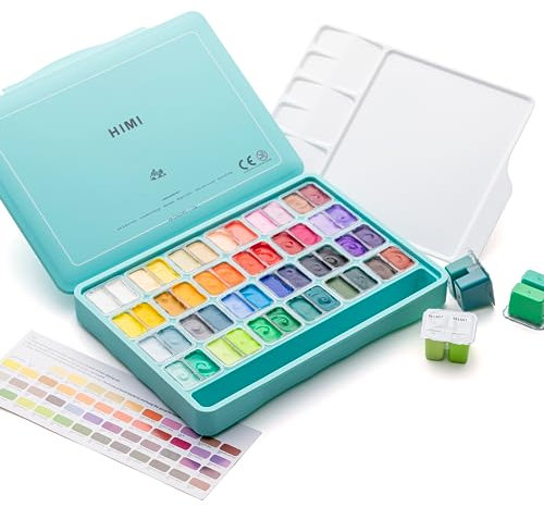 HIMI Twin Cup Jelly Gouache Paint Set, 48 Colors 12g, Jelly Cup Design, Non Toxic Paint for Canvas and Paper, Art Supplies for Professionals (Green Case)