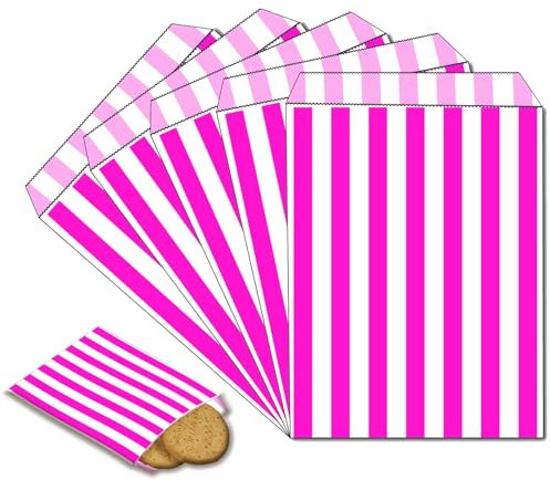 100 Stück Naschitüten Candy Bar Rosa Papiertüten Klein Kraft Butterbrottüten Bunt 13x18cm Mini Geschenktüten Papiertüten Bunte Tüten Candybar brotpapiertüten für Halloween,Weihnachten,Hochzeiten