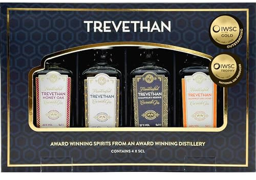 Trevethan Miniature Gin Gift Set - Handcrafted Cornish Gin, Honey Oak, Chauffeur's Reserve, Grapefruit & Lychee - 4 x 5ml Gin Set