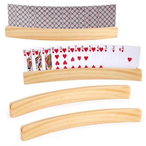 4 Stück Kartenhalter Kinder, Kartenhalter Spielkarten, 33cm Spielkartenhalter Holz, Kartenhalter Spielkarten Freisprech Spielkartenständer aus Holz, Spielkartenhalter für Kinder Erwachsen Senioren