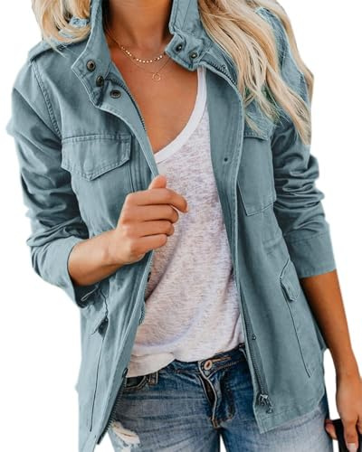 Imily Bela Women's Jacket Cotton Parka with Multiple Pockets | Stand-Up Collar, Lightweight, Long Sleeve, Autumn Utility Coat, Winter Outdoor Suits
