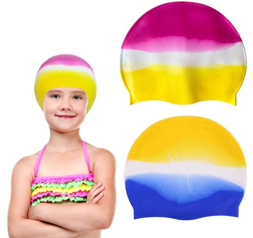 FUIPVGI 2 Pezzi Cappelli da Bagno Bambini, Comfort Cuffia da Nuoto Cuffia Piscina in Silicone Elastico Cuffia da Bagno per Donna e Uomo Ragazzi Ragazze (2 Pezzi)