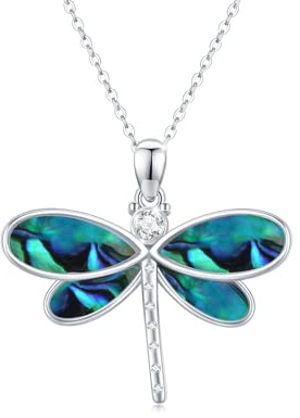 OHAYOO Abalone Muschel Libelle Halskette 925 Sterling Silber Libelle Anhänger Halskette Niedliche Libelle Schmuck Geschenke für Frauen Mädchen Kinde