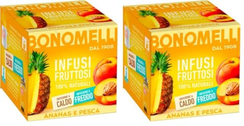 Bonomelli Infusi Fruttosi, Ananas e Pesca, Confezione da 24 Filtri, Gusto Dolce e Vellutato, Infusione a Caldo e a Freddo, Ingredienti 100% Naturali (24g)