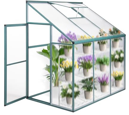 Euboer Serre adossée en aluminium - Petite serre à tomates - Trois portes - Sans paroi arrière - 182 x 122 x 195 cm - Vert