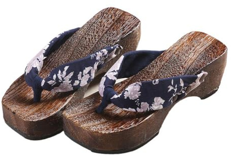 VENYAA Tongs sabots en bois pour femme, sandales traditionnelles japonaises, chaussures kimono en bois Geta, tongs à semelle épaisse, pantoufles (taille : 39, couleur : bleu)