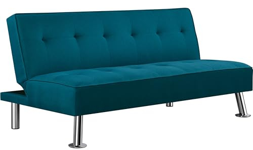 Soberine Divano Letto Imbottito a 2 Posti Convertibile in Letto 105°-180°da Soggiorno/Stanza Ospiti per Lettura/TV/Riposo Divano Moderno da Salotto Tela/Blu Acqua