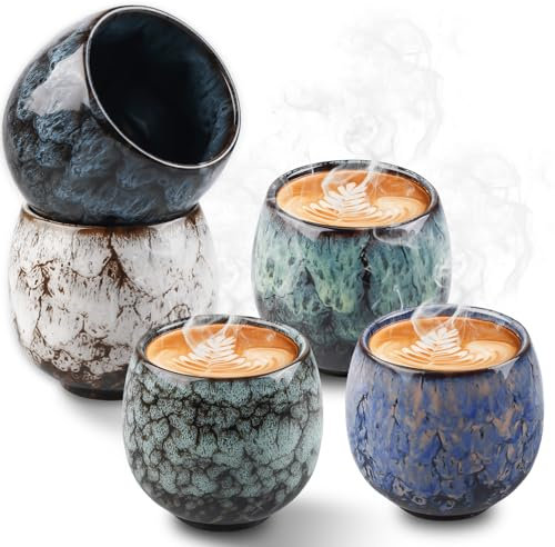 Asfrode Juego de 5 tazas de café expreso de cerámica de 100 ml, sin asa, tazas de café expreso de gres de pared gruesa, tazas de té para espresso, moca, té Macchiato