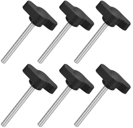 QUARKZMAN 6 Stück T-Flügelschraube mit Griffen Rändelschrauben, M4 x 40mm Männliche Schraube Knopf 304 Edelstahl Rändelschraube Daumenschrauben-Griff 27mm Durchmesser, Schwarz
