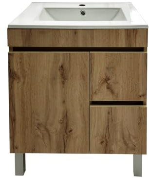 EL BAÑO MODERNO Juego Mueble Baño con Lavabo. Mueble Lavabo 60 cm. Mueble Bajo Lavabo Compacto Preinstalado de Fábrica. Mueble Baño con Lavabo 60 cm con Pie de Porcelana. No Incluye Espejo.