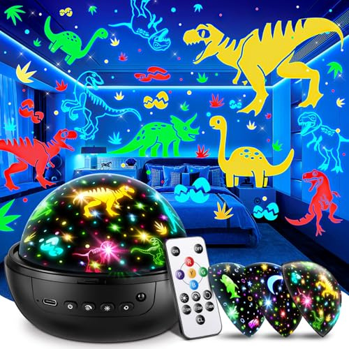 Dinosaur Toys for Boys,3HD Films Night Light Projector,31 Colors Boy Toys | 3 Brightness, Remote, 360° Rotate, Timer, Dinosaur Toys for 1 2 3 4 5 Year Old Boy Sensory Light 1-5 Year Old Birthday Gifts