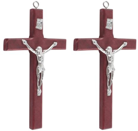 Laroal 2 STK 12 X 7 Cm Kristen dekoration Jesus Cross Vintage trä Jesus figur korshänge Kristen bön Minnesdekoration