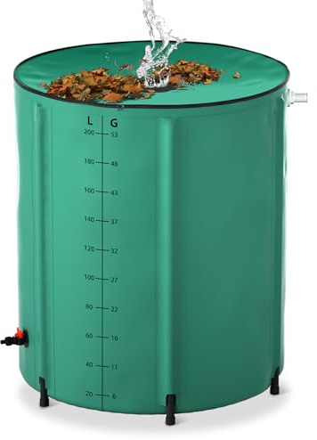 XMTECH Faltbare Regentonne Regenfass - Regenwassertonne Wassertank Regentank mit Wassereinlassgitter & Abflussventil Regenwassertank Ideal zum Bewässern oder Reinigen Ihres Gartens, 200L, Grün