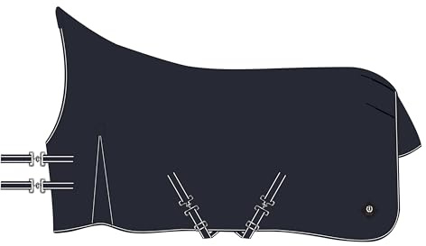 Imperial Riding IRHBasic Outdoor Blanket, Summer Rain Blanket, Removable Neck Piece, Lightweight Outdoor Blanket, Weatherproof Material, with Kick Pleat, Cross Surcingles, Tail & Leg Straps, Navy, 145