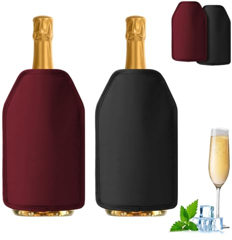 Vinmanschettkylare: 2 st vinflaskylare, extra lång kylning, vattenavvisande nylon, vinmanschett, flaskkylare för på språng, för vin, champagne, hushåll, gastronomi, utomhus (svart + röd)