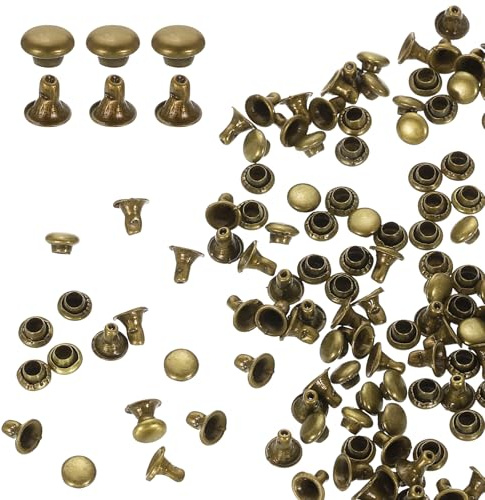 QUARKZMAN 100 Set Di Rivetti A Cappello Singolo 4mm Acciaio Al Carbonio Testa Tonda Borchie Chiodi Tubolari Per Riparazioni Decorazioni Artigianato In Pelle, Bronzo